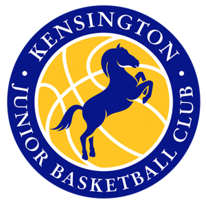 Logo featuring yellow basketball and a blue colt.
